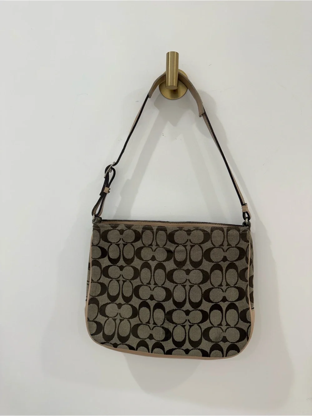 Coach Monogram Shoulder Bag in Brown and Tan